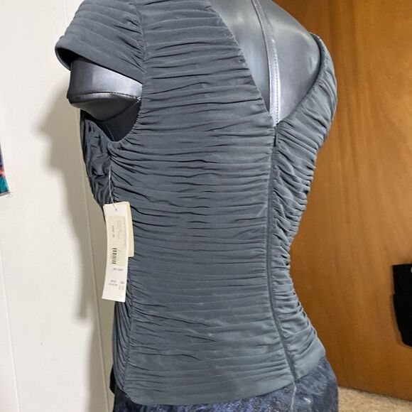 NWT ADRIANNA PAPELL stingy heavily lined cap sleeve glitter ruffle layer ruched - Picture 6 of 16